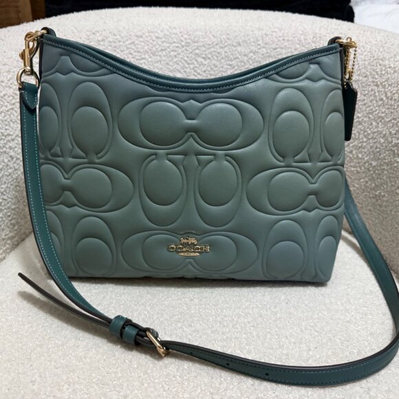 Laurel Shoulder Bag In Blocked Signature Maxi Signature Leather (Sage/Turquoise) - Picture 2 of 16